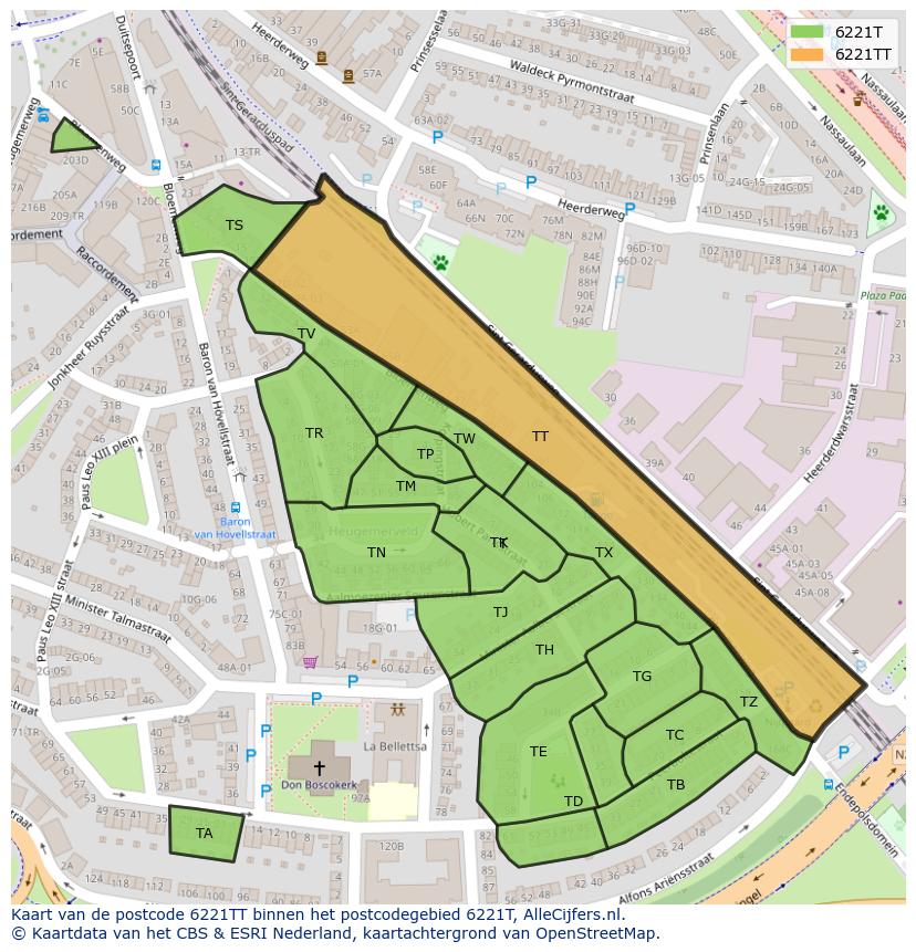 Afbeelding van het postcodegebied 6221 TT op de kaart.