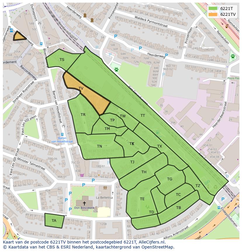 Afbeelding van het postcodegebied 6221 TV op de kaart.