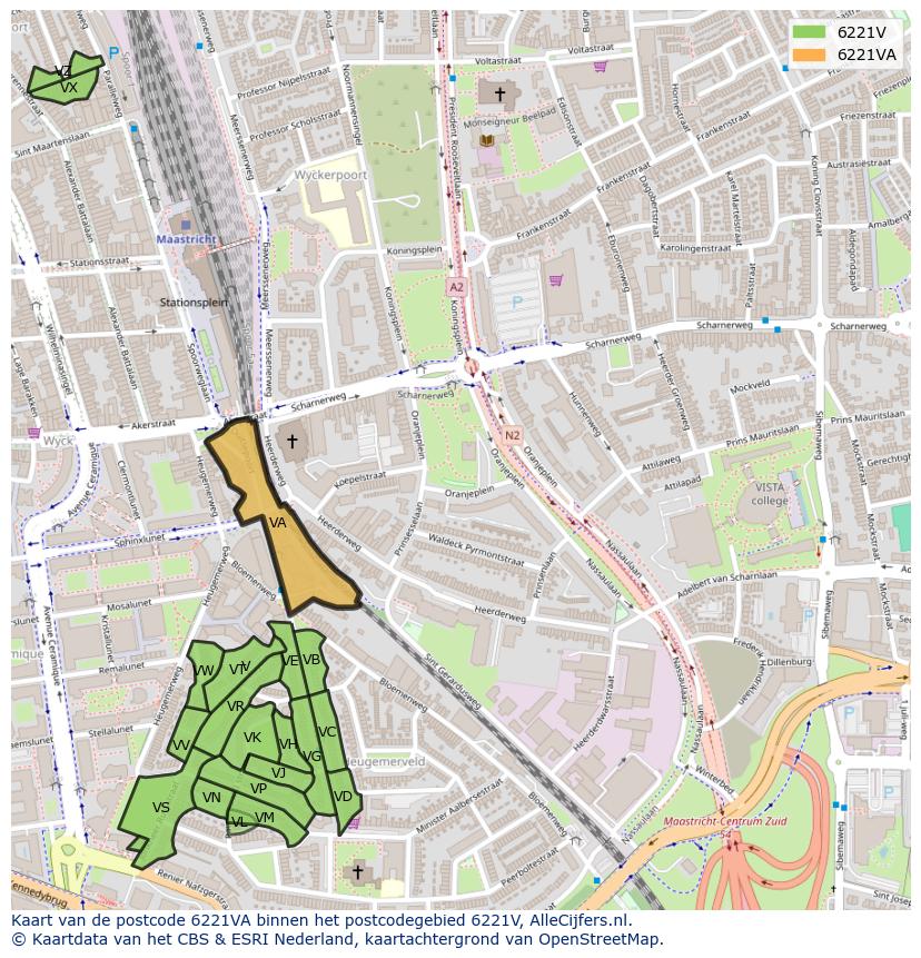 Afbeelding van het postcodegebied 6221 VA op de kaart.