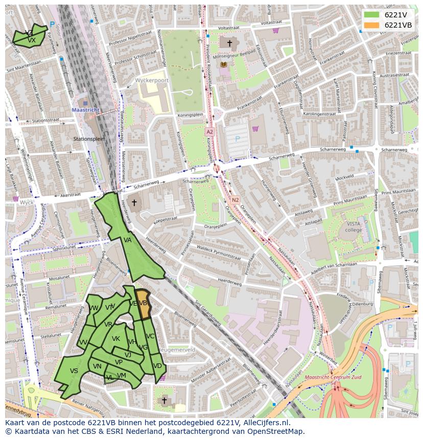 Afbeelding van het postcodegebied 6221 VB op de kaart.