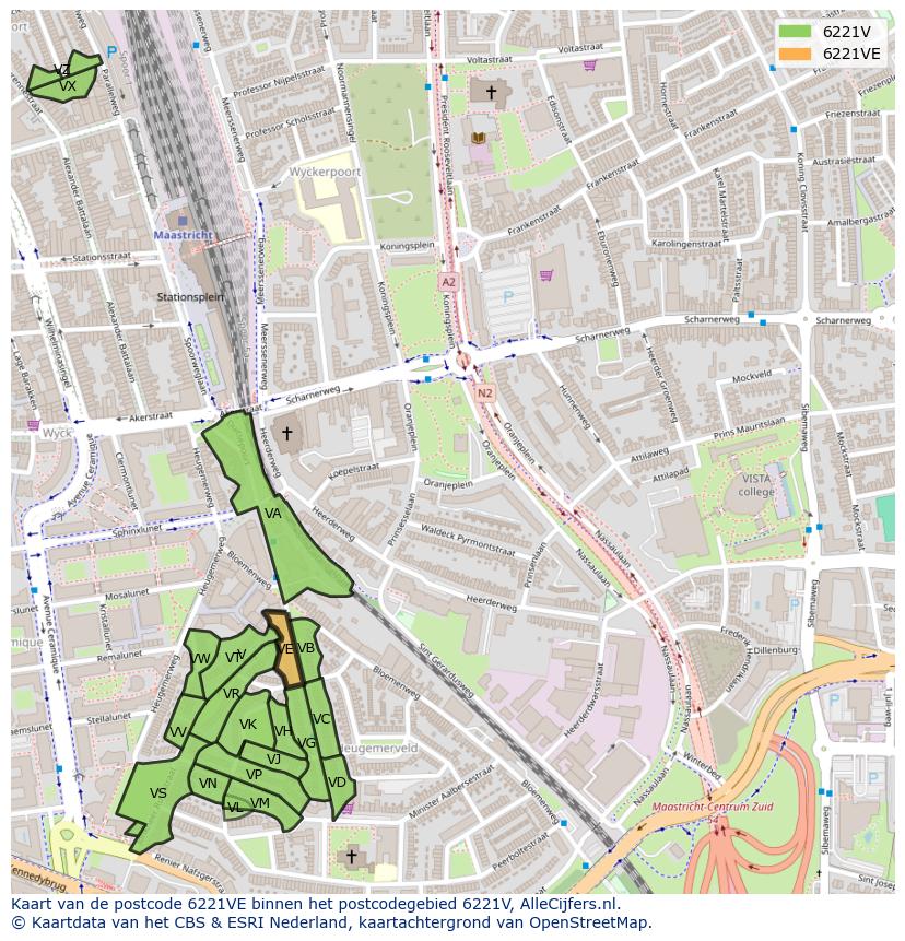 Afbeelding van het postcodegebied 6221 VE op de kaart.