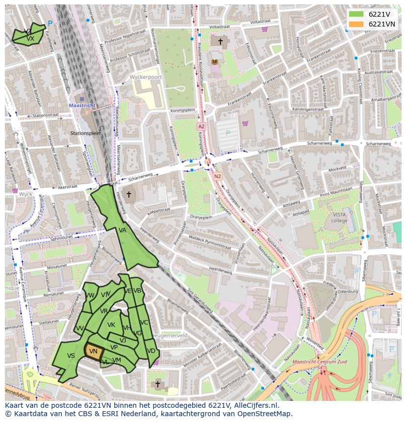 Afbeelding van het postcodegebied 6221 VN op de kaart.