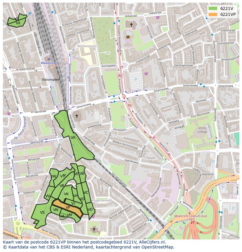 Afbeelding van het postcodegebied 6221 VP op de kaart.
