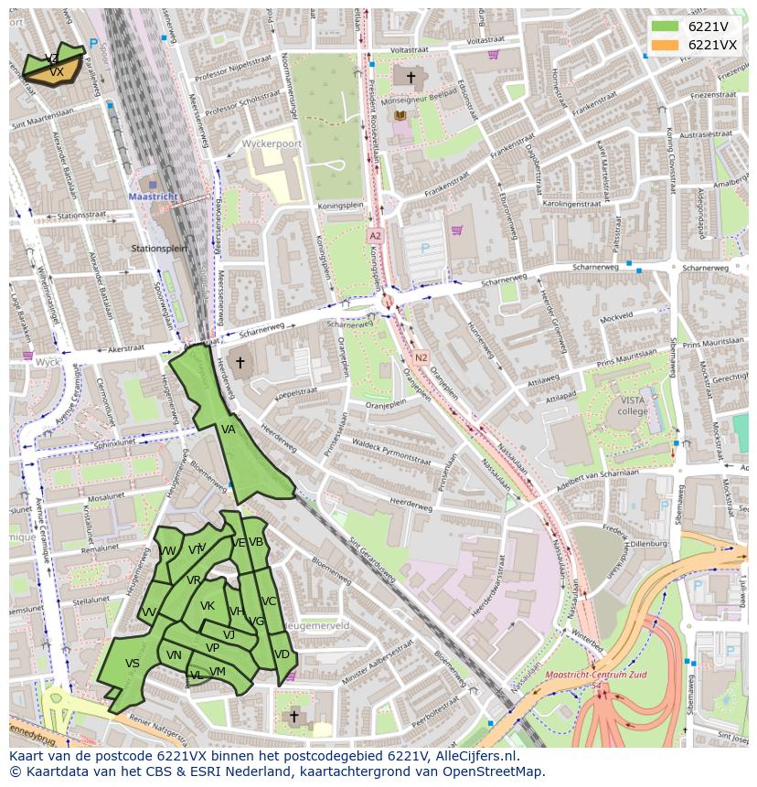 Afbeelding van het postcodegebied 6221 VX op de kaart.