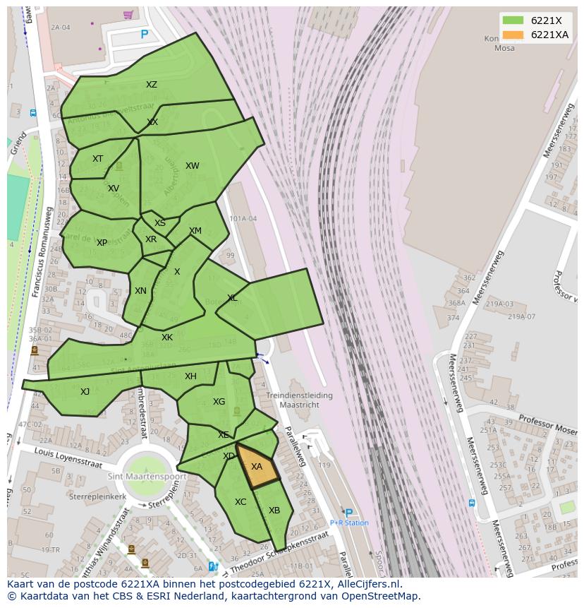 Afbeelding van het postcodegebied 6221 XA op de kaart.