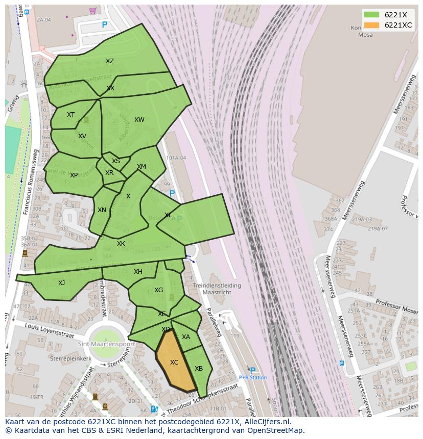 Afbeelding van het postcodegebied 6221 XC op de kaart.
