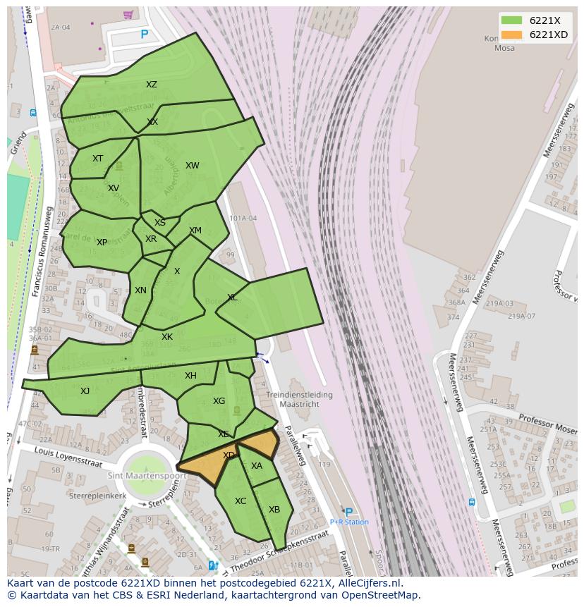 Afbeelding van het postcodegebied 6221 XD op de kaart.