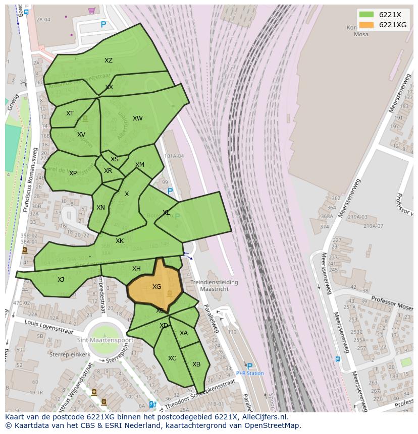 Afbeelding van het postcodegebied 6221 XG op de kaart.