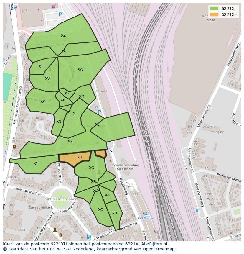Afbeelding van het postcodegebied 6221 XH op de kaart.
