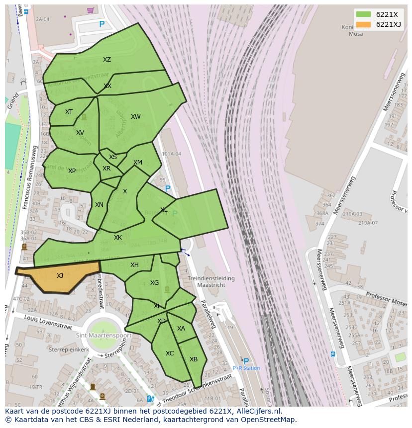 Afbeelding van het postcodegebied 6221 XJ op de kaart.
