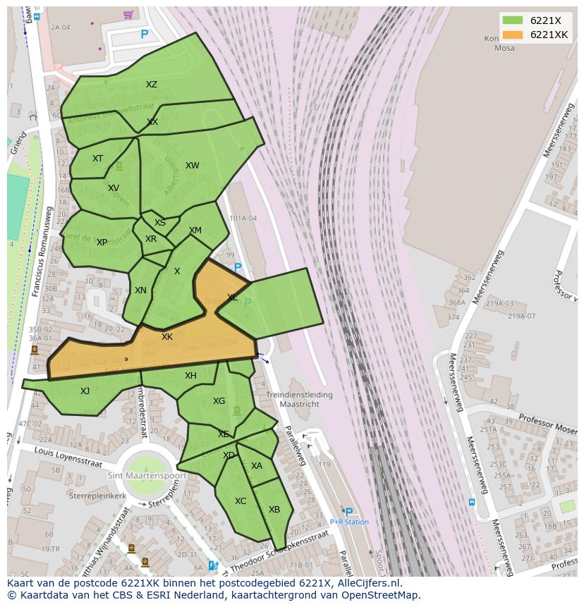 Afbeelding van het postcodegebied 6221 XK op de kaart.