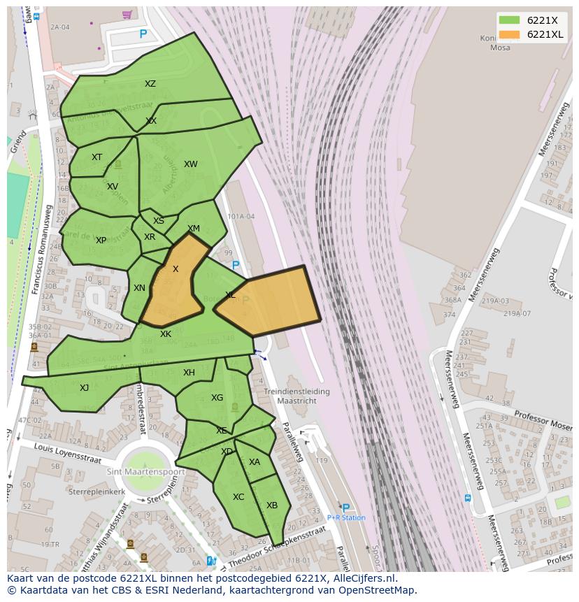 Afbeelding van het postcodegebied 6221 XL op de kaart.