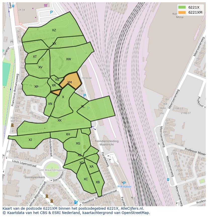 Afbeelding van het postcodegebied 6221 XM op de kaart.