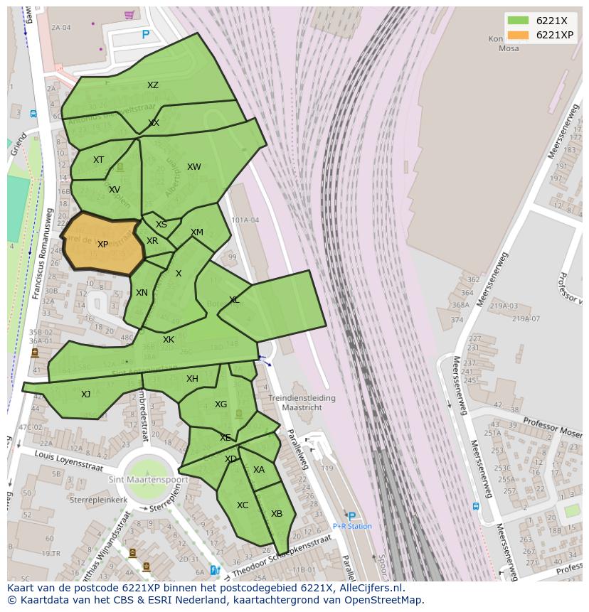 Afbeelding van het postcodegebied 6221 XP op de kaart.