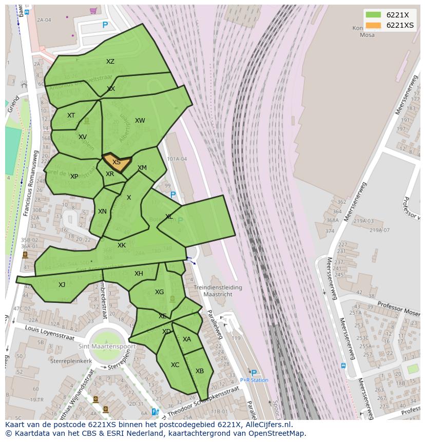 Afbeelding van het postcodegebied 6221 XS op de kaart.