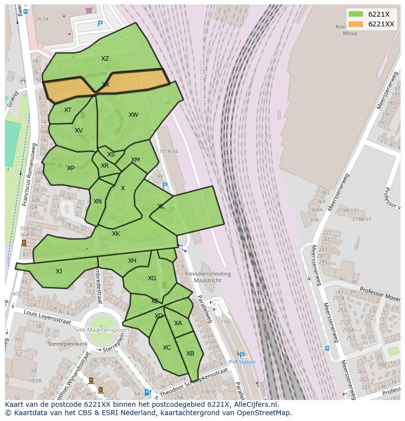 Afbeelding van het postcodegebied 6221 XX op de kaart.