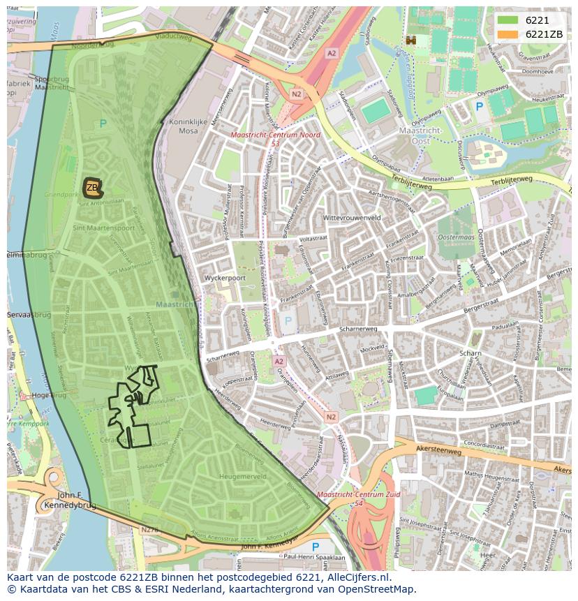 Afbeelding van het postcodegebied 6221 ZB op de kaart.