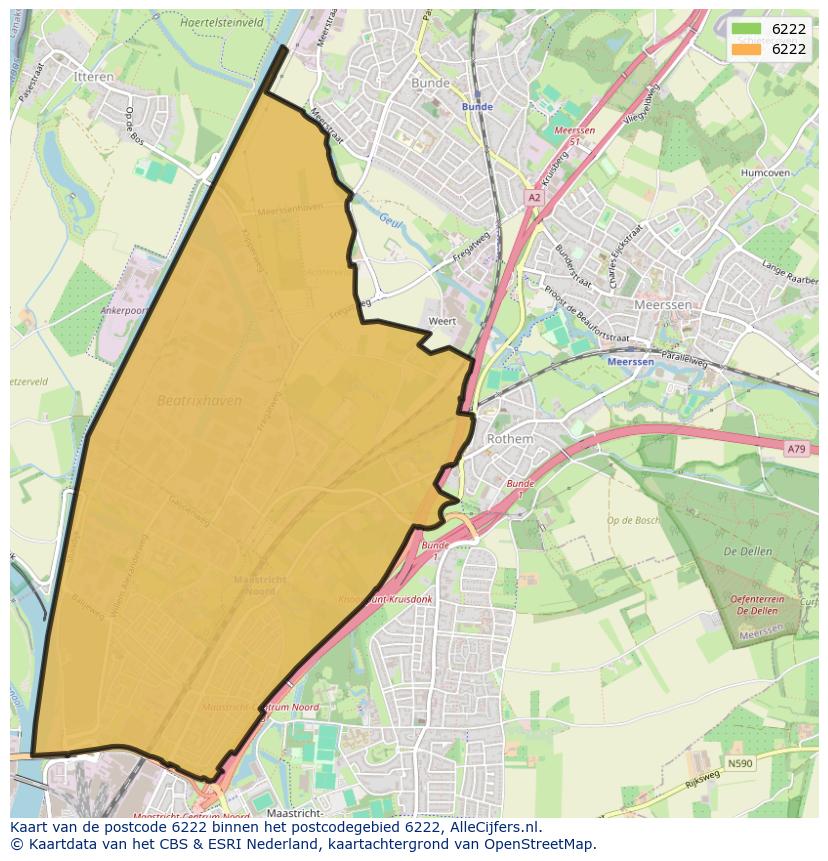 Afbeelding van het postcodegebied 6222 op de kaart.