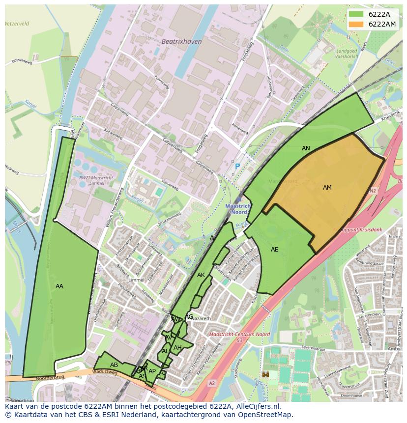 Afbeelding van het postcodegebied 6222 AM op de kaart.