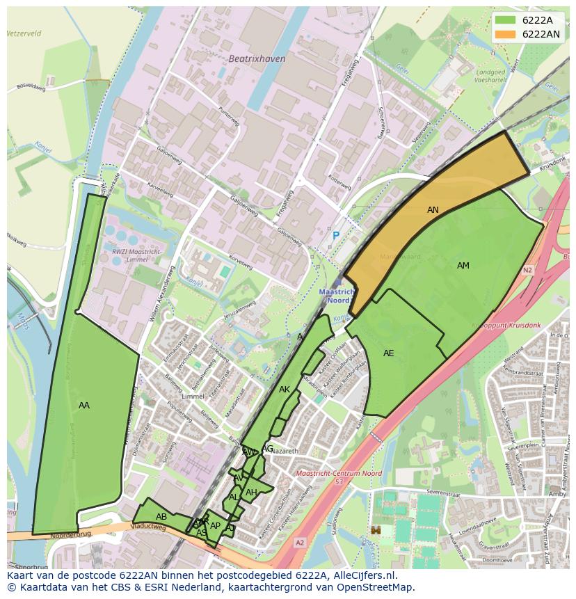 Afbeelding van het postcodegebied 6222 AN op de kaart.