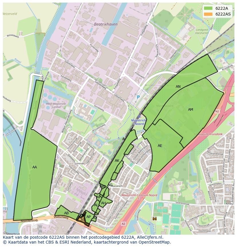 Afbeelding van het postcodegebied 6222 AS op de kaart.