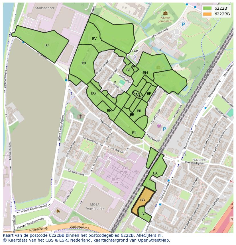 Afbeelding van het postcodegebied 6222 BB op de kaart.