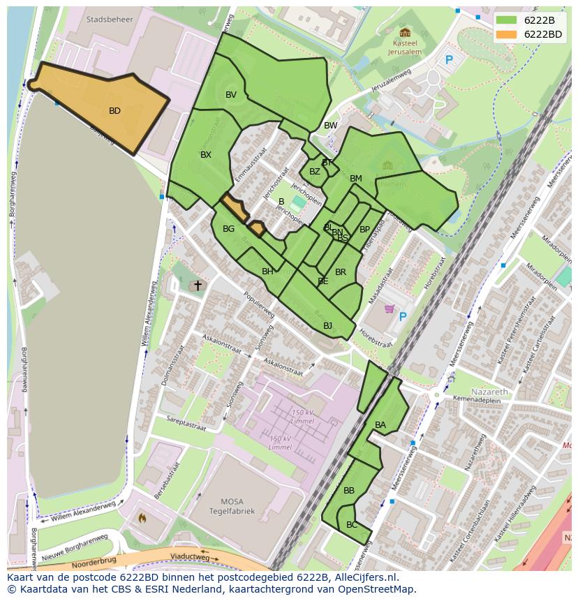 Afbeelding van het postcodegebied 6222 BD op de kaart.