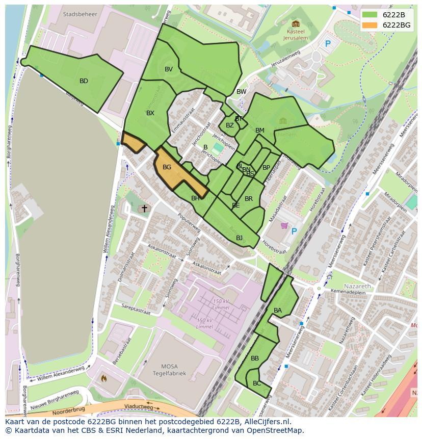 Afbeelding van het postcodegebied 6222 BG op de kaart.