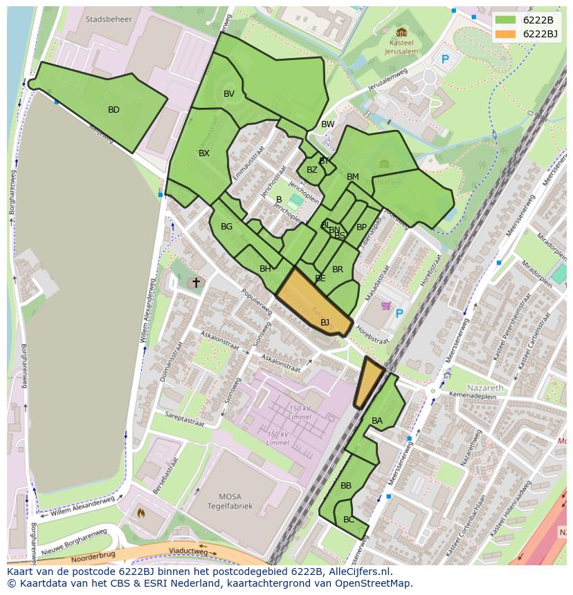 Afbeelding van het postcodegebied 6222 BJ op de kaart.