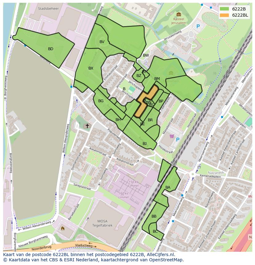 Afbeelding van het postcodegebied 6222 BL op de kaart.