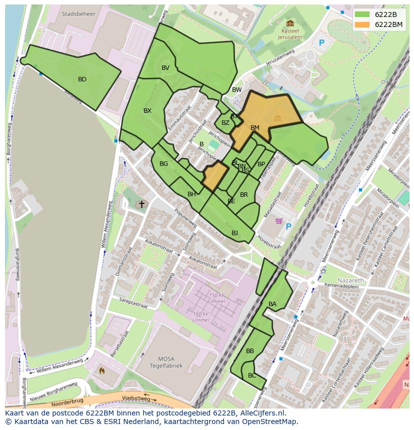 Afbeelding van het postcodegebied 6222 BM op de kaart.