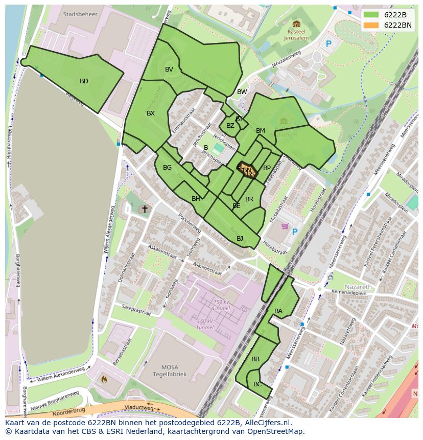Afbeelding van het postcodegebied 6222 BN op de kaart.