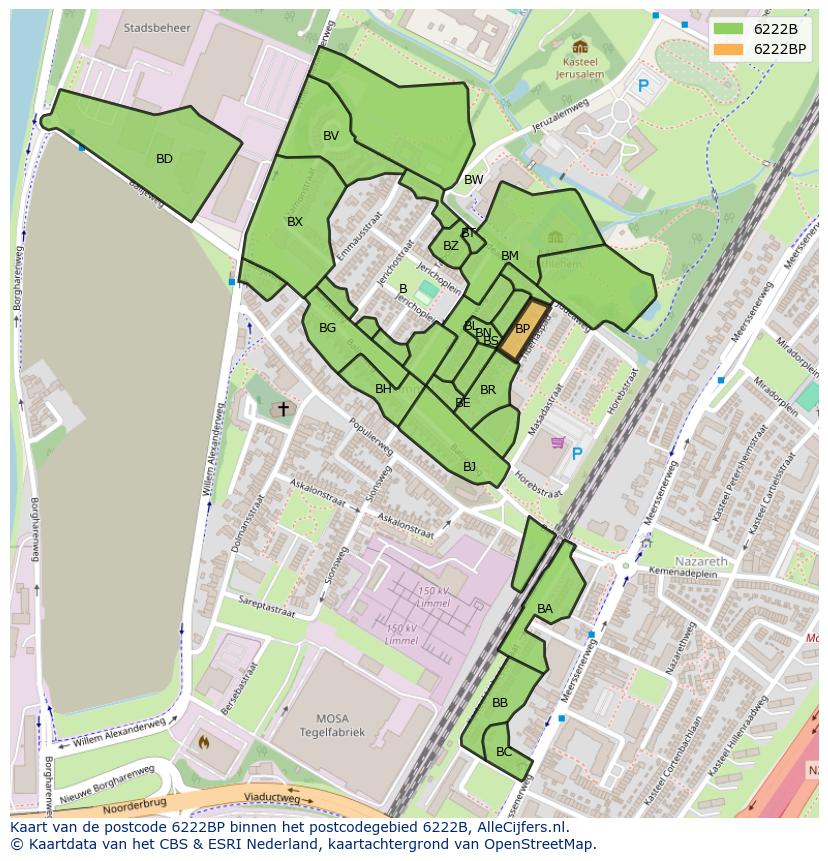 Afbeelding van het postcodegebied 6222 BP op de kaart.