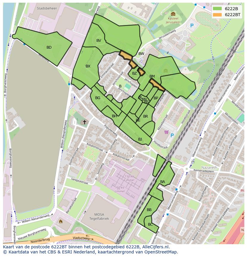 Afbeelding van het postcodegebied 6222 BT op de kaart.