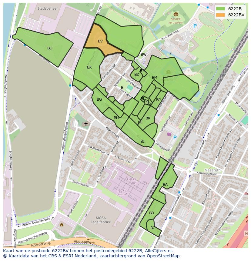Afbeelding van het postcodegebied 6222 BV op de kaart.