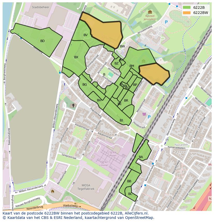 Afbeelding van het postcodegebied 6222 BW op de kaart.