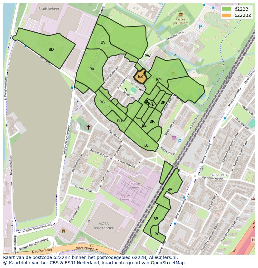 Afbeelding van het postcodegebied 6222 BZ op de kaart.