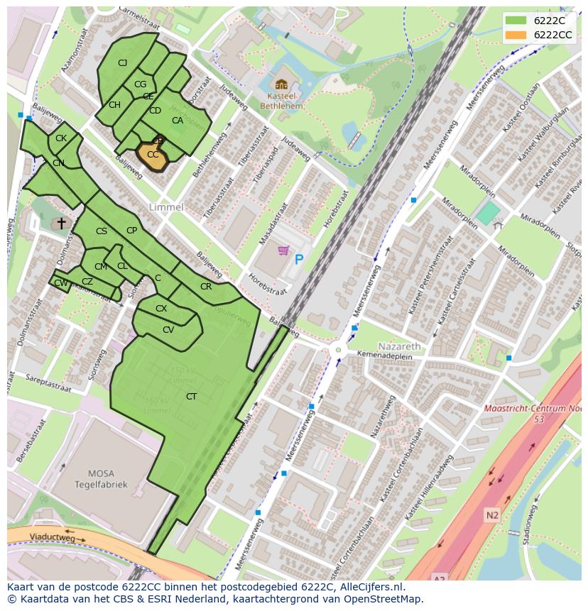 Afbeelding van het postcodegebied 6222 CC op de kaart.