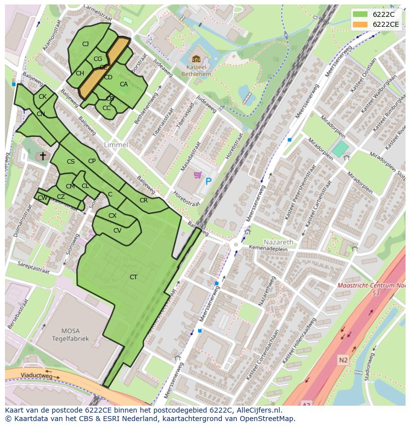 Afbeelding van het postcodegebied 6222 CE op de kaart.