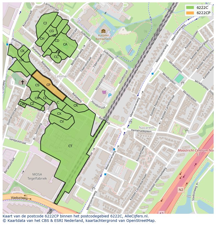 Afbeelding van het postcodegebied 6222 CP op de kaart.