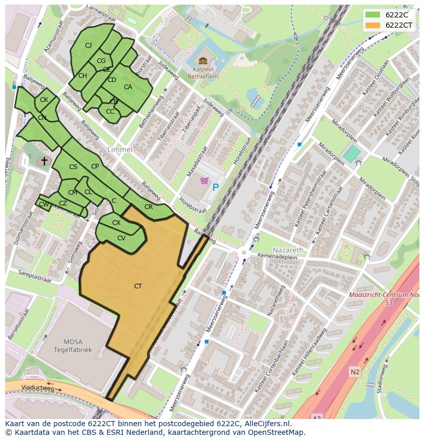 Afbeelding van het postcodegebied 6222 CT op de kaart.
