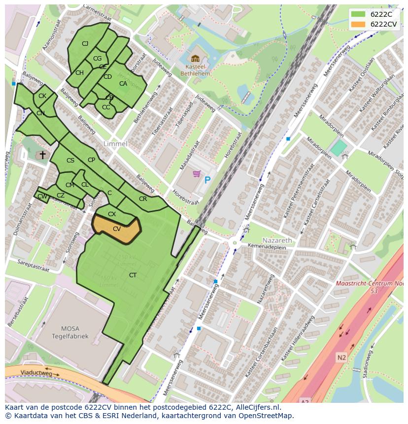 Afbeelding van het postcodegebied 6222 CV op de kaart.
