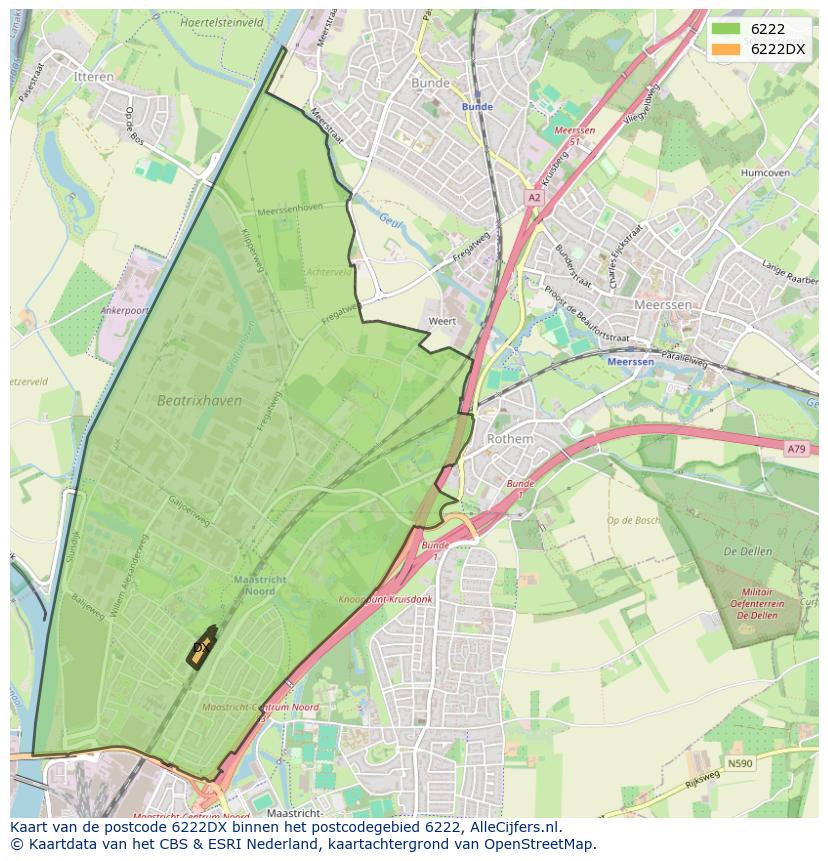 Afbeelding van het postcodegebied 6222 DX op de kaart.