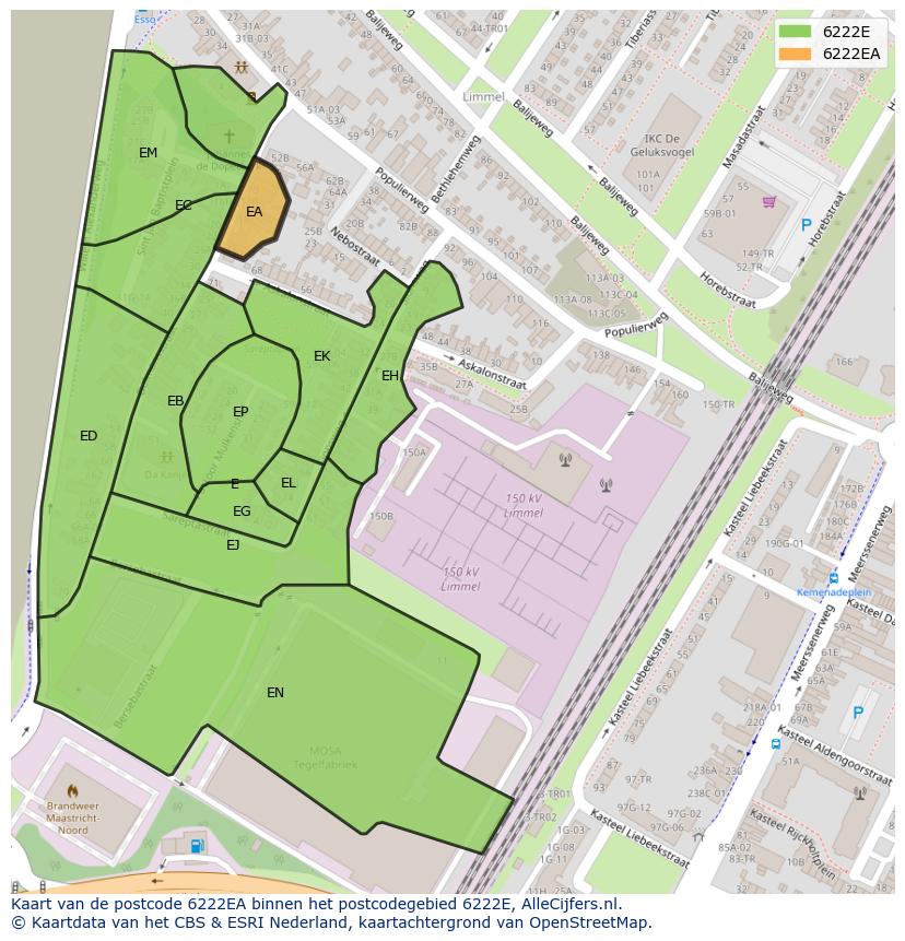 Afbeelding van het postcodegebied 6222 EA op de kaart.