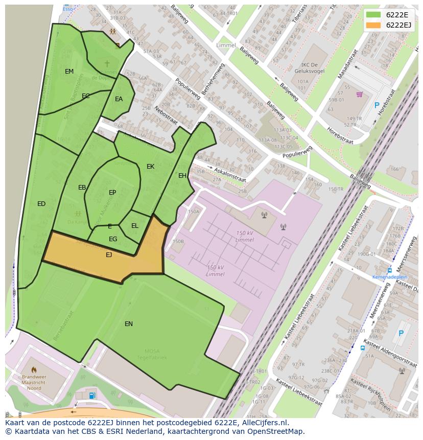Afbeelding van het postcodegebied 6222 EJ op de kaart.