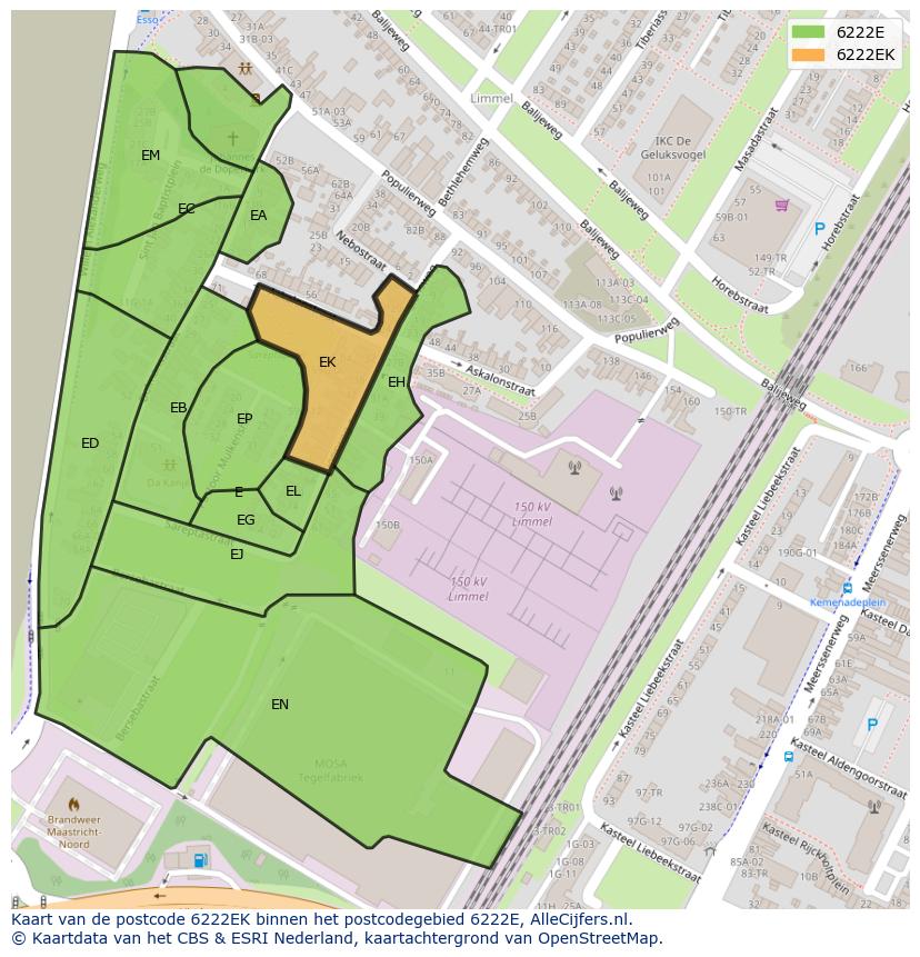 Afbeelding van het postcodegebied 6222 EK op de kaart.