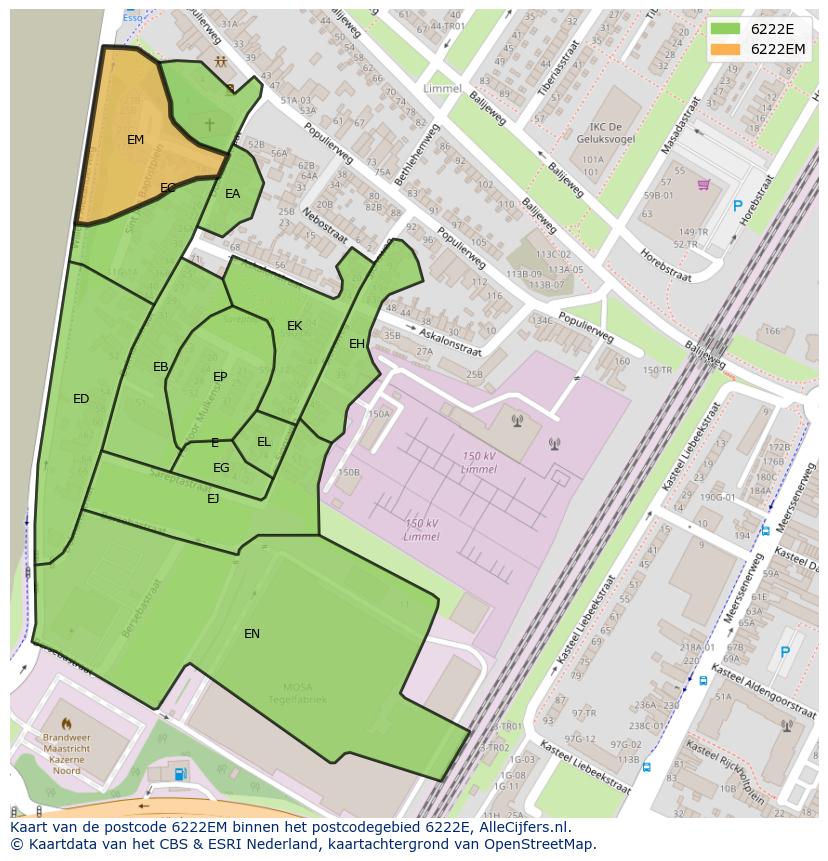 Afbeelding van het postcodegebied 6222 EM op de kaart.