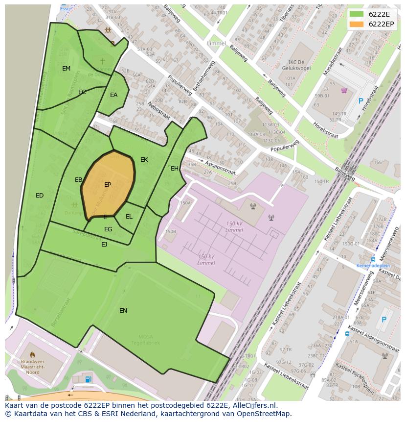 Afbeelding van het postcodegebied 6222 EP op de kaart.