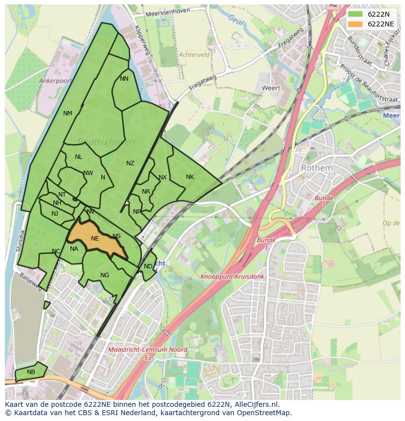 Afbeelding van het postcodegebied 6222 NE op de kaart.