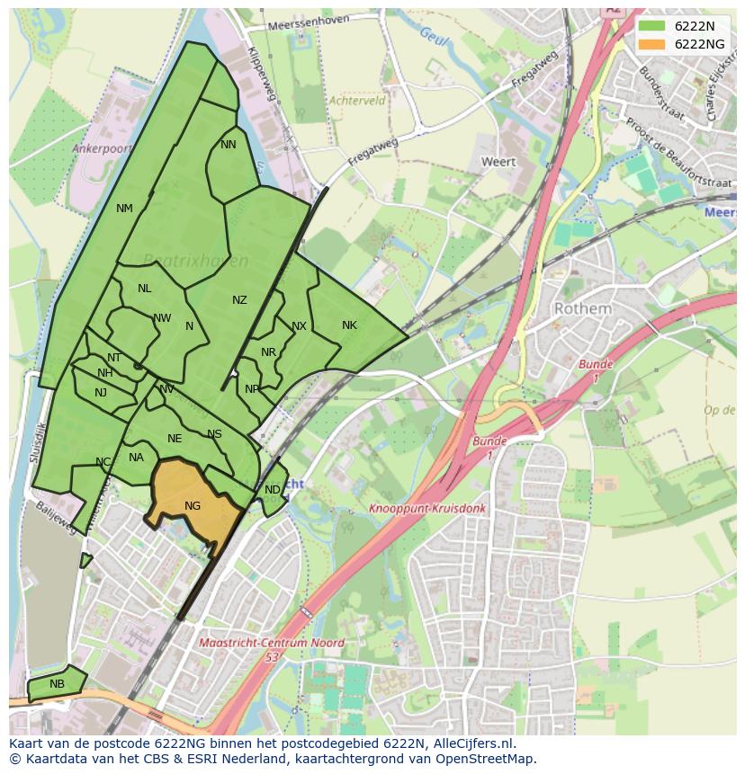 Afbeelding van het postcodegebied 6222 NG op de kaart.